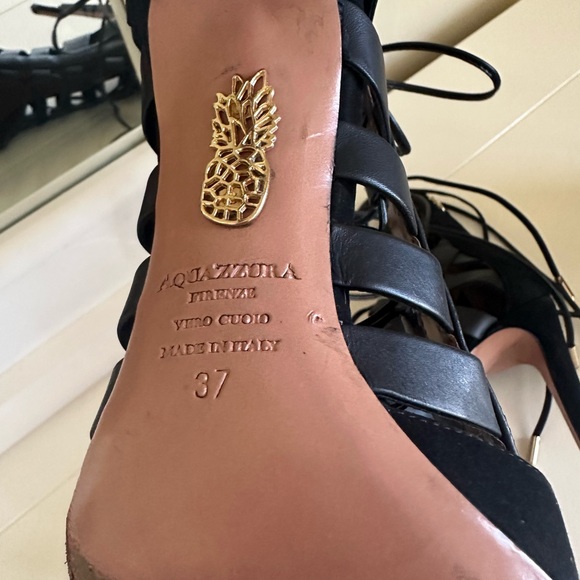 Aquazurra Amazon Black Suede Strappy Lace up Heels 37 - Picture 3 of 7
